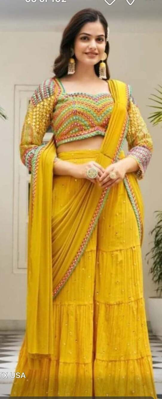 Mustard sharara saree set